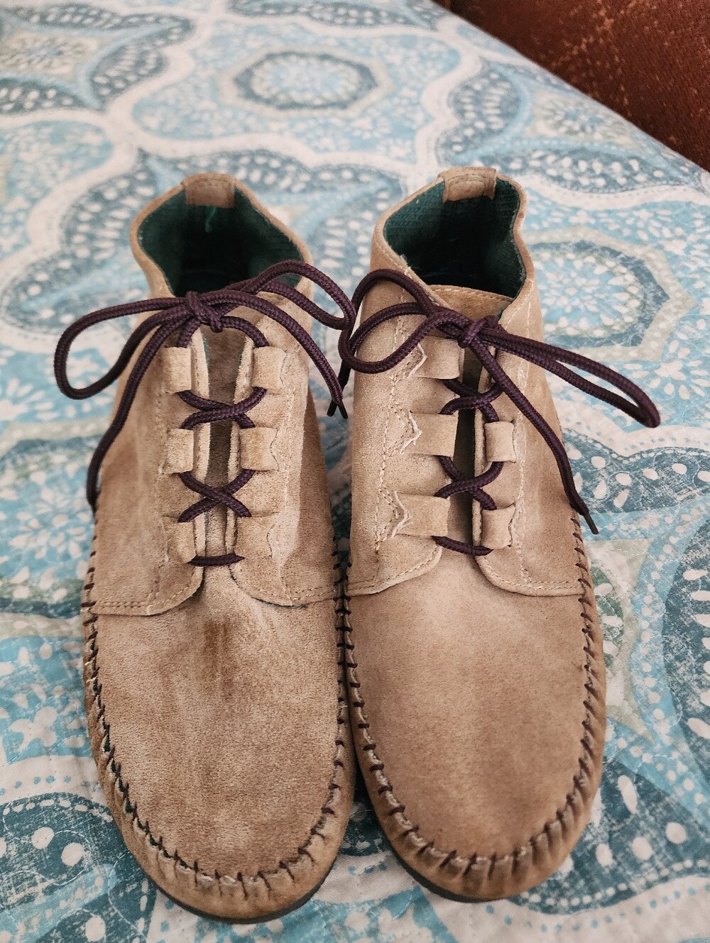 VTG Cheyenne Tan Suede Boho Chukka Ankle Bootie Moccasins - Picture 6 of 9